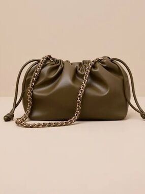 Lulu’s Olive Drawstring Pouch Shoulder Bag with Chain Strap